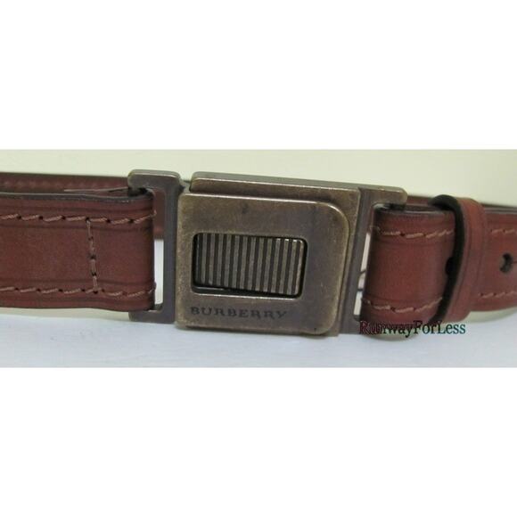 Italy New $350 BURBERRY Women\'s Brown Rustic Vintage Styl Leather Belt US28 EU70 main image 5